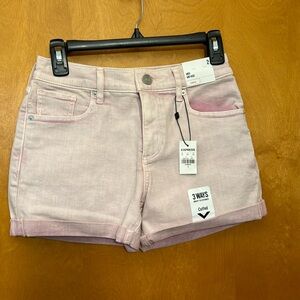 Light pink mid rise jean shorts